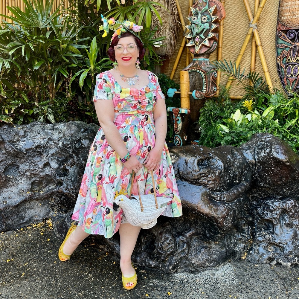 Unique vintage 2xl tropical bird swing dress - Picture 4 of 6